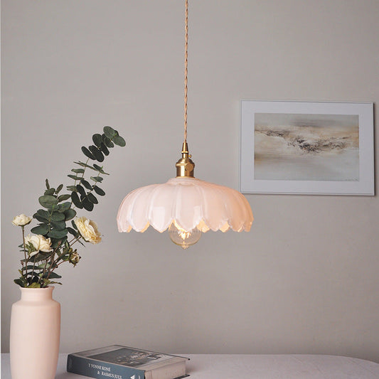 Traditional Vintage Dome Copper Glass 1-Light Pendant Light For Living Room