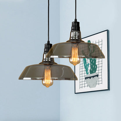 Contemporary Industrial Round Iron Glass 1-Light Pendant Light For Living Room