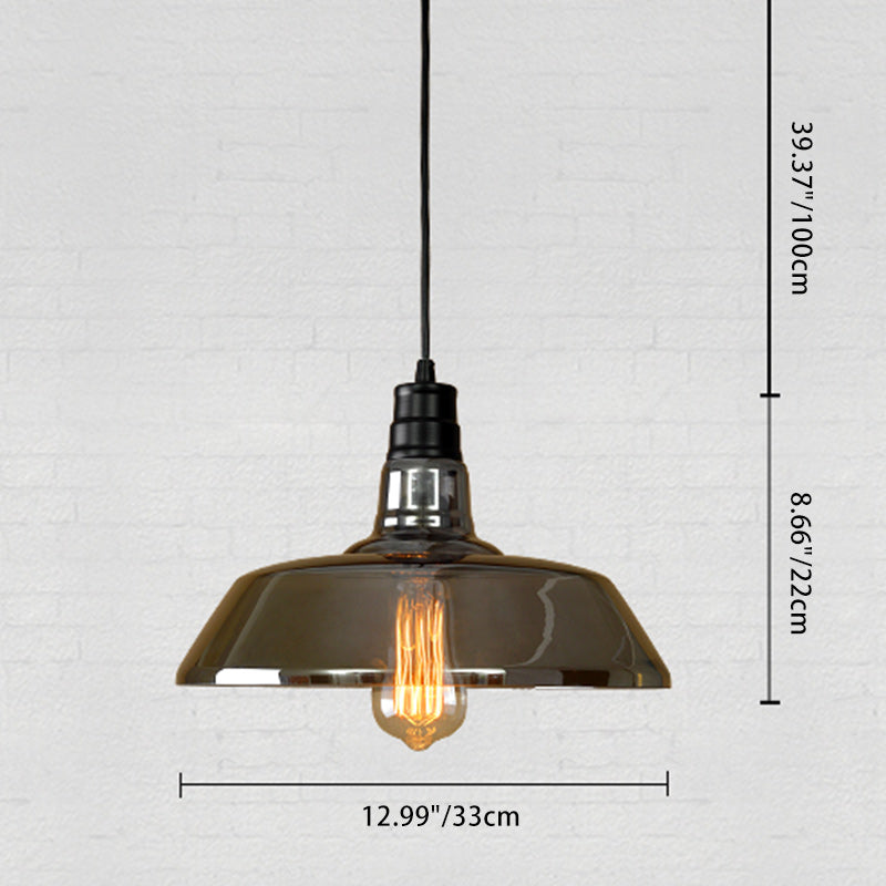 Contemporary Industrial Round Iron Glass 1-Light Pendant Light For Living Room