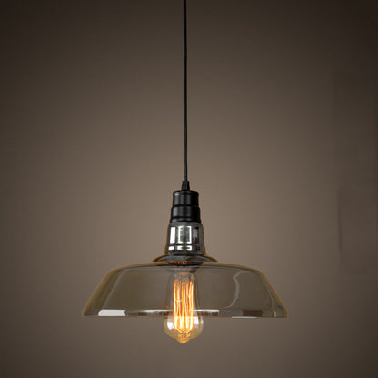 Contemporary Industrial Round Iron Glass 1-Light Pendant Light For Living Room