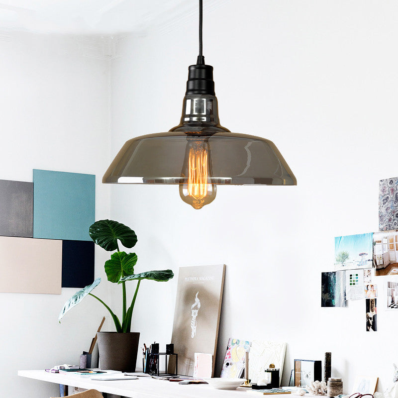 Contemporary Industrial Round Iron Glass 1-Light Pendant Light For Living Room