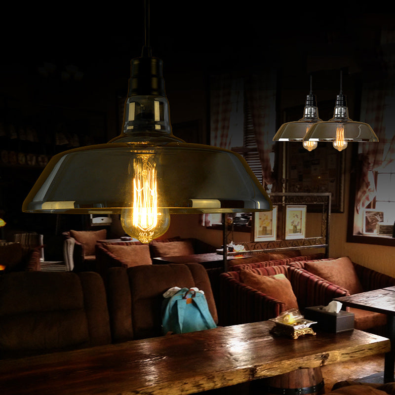 Contemporary Industrial Round Iron Glass 1-Light Pendant Light For Living Room