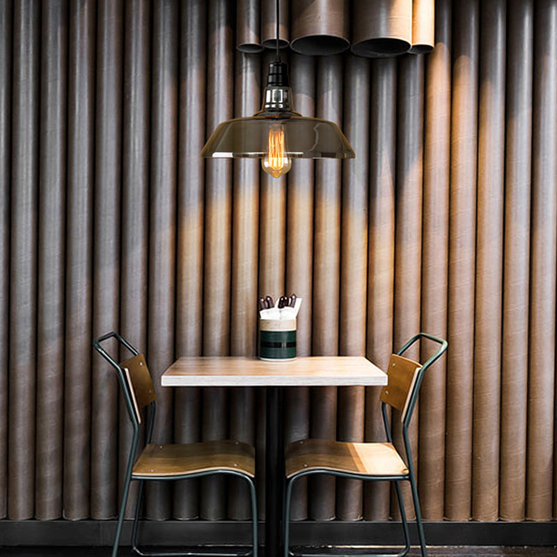 Contemporary Industrial Round Iron Glass 1-Light Pendant Light For Living Room