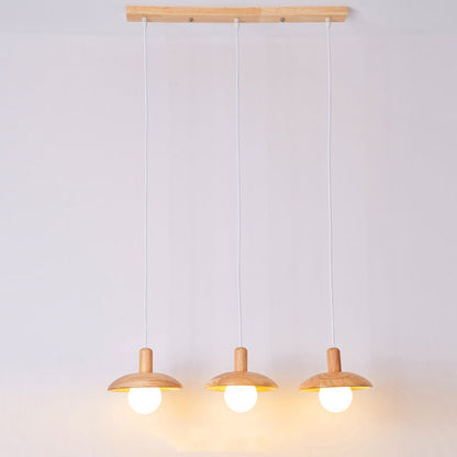 Traditional Japanese Dome Wood Glass 1/3-Light Pendant Light For Living Room