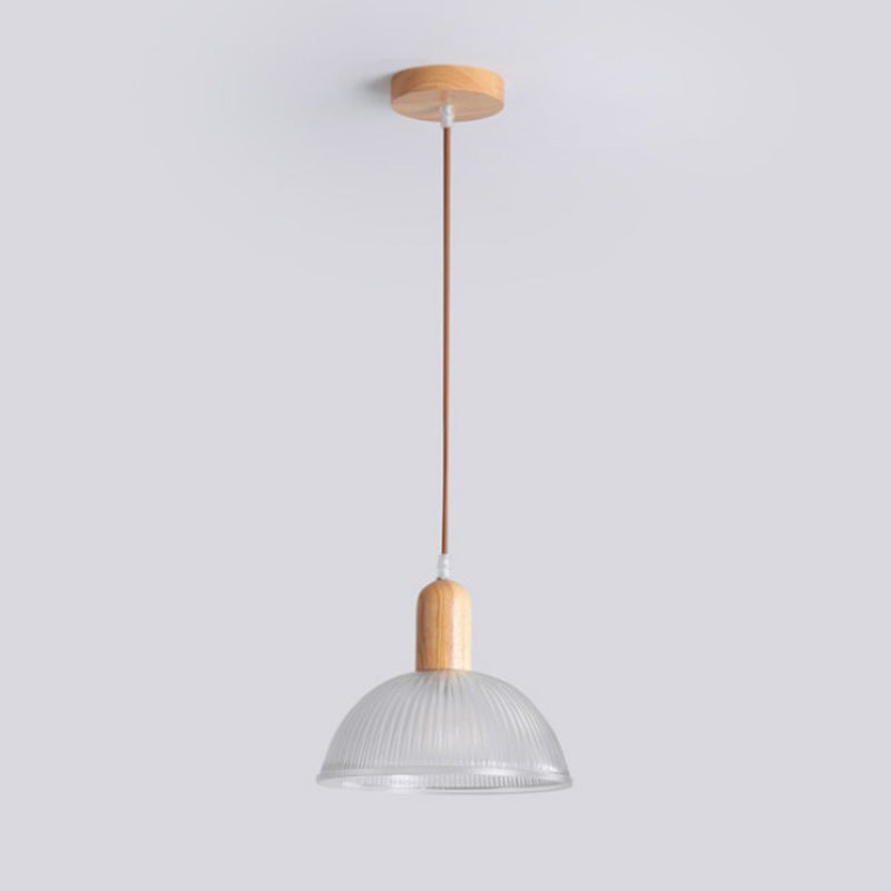 Contemporary Nordic Dome Wood Glass 1-Light Pendant Light For Living Room