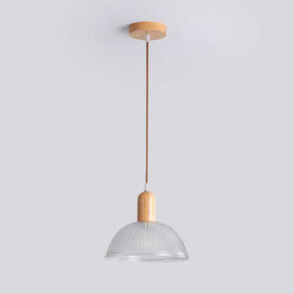 Contemporary Nordic Dome Wood Glass 1-Light Pendant Light For Living Room