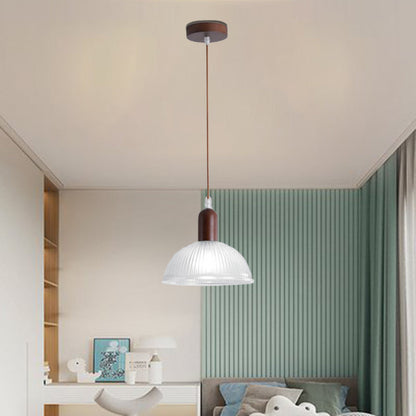 Contemporary Nordic Dome Wood Glass 1-Light Pendant Light For Living Room