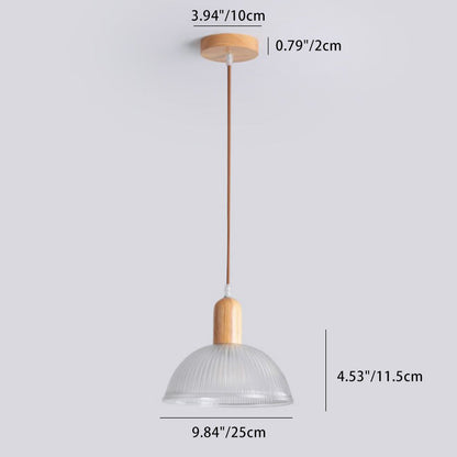 Contemporary Nordic Dome Wood Glass 1-Light Pendant Light For Living Room