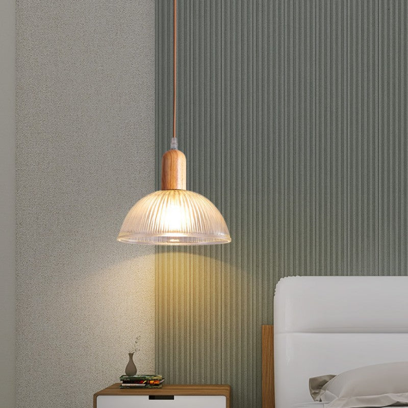 Contemporary Nordic Dome Wood Glass 1-Light Pendant Light For Living Room