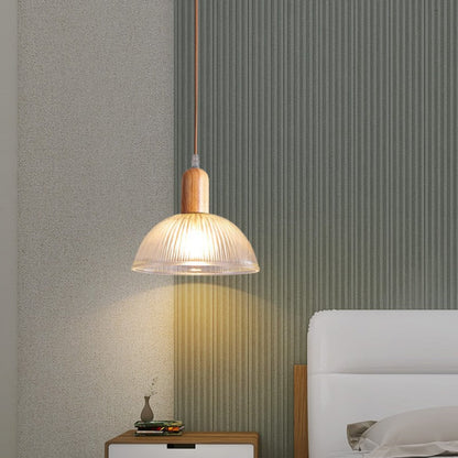 Contemporary Nordic Dome Wood Glass 1-Light Pendant Light For Living Room