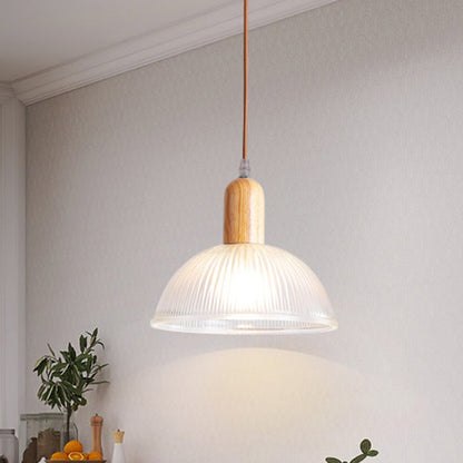 Contemporary Nordic Dome Wood Glass 1-Light Pendant Light For Living Room