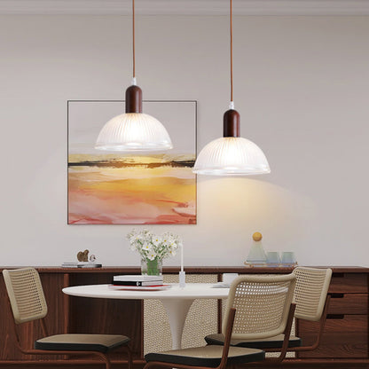 Contemporary Nordic Dome Wood Glass 1-Light Pendant Light For Living Room