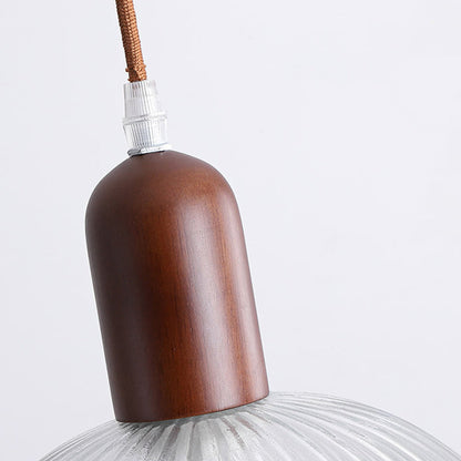 Contemporary Nordic Dome Wood Glass 1-Light Pendant Light For Living Room