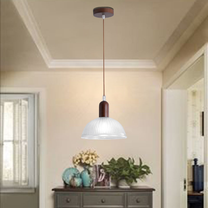 Contemporary Nordic Dome Wood Glass 1-Light Pendant Light For Living Room
