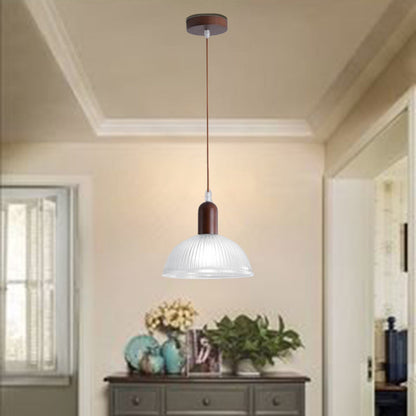 Contemporary Nordic Dome Wood Glass 1-Light Pendant Light For Living Room