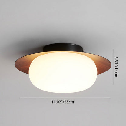 Traditional Japanese Round Iron Plastic LED Semi-Flush Mount Ceiling Light For Living Room