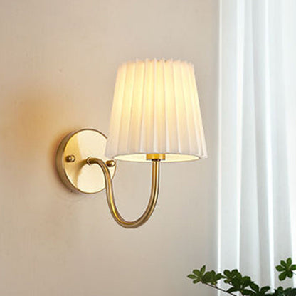 Traditional French Drum Iron Fabric Glass 1-Light Wall Sconce Lamp For Living Room