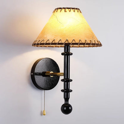Contemporary Retro Drum Iron Wood Fabric 1-Light Wall Sconce Lamp For Living Room