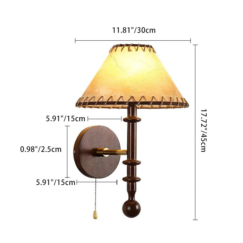 Contemporary Retro Drum Iron Wood Fabric 1-Light Wall Sconce Lamp For Living Room