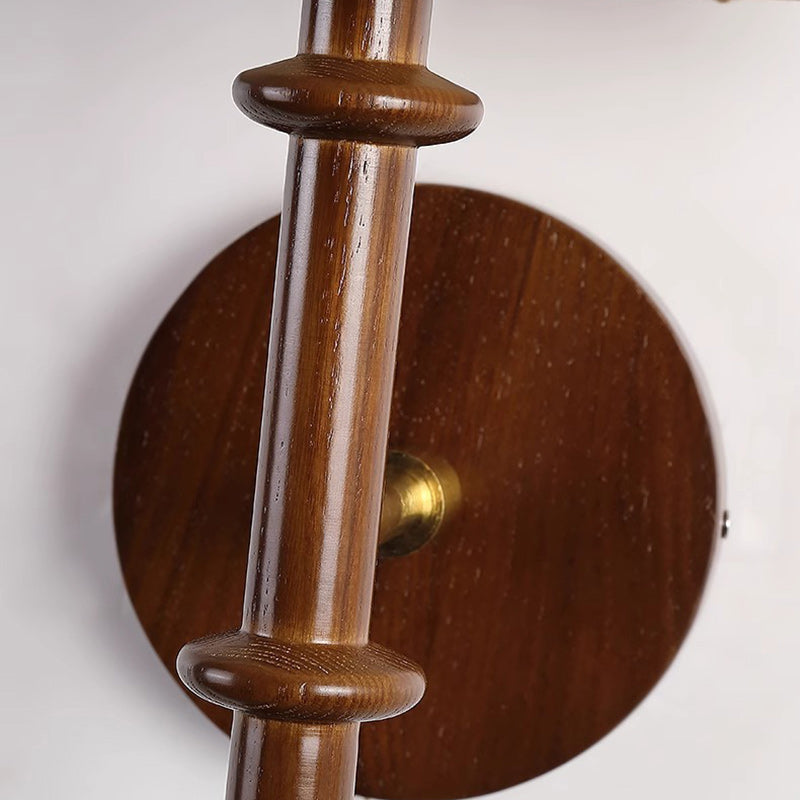 Contemporary Retro Drum Iron Wood Fabric 1-Light Wall Sconce Lamp For Living Room
