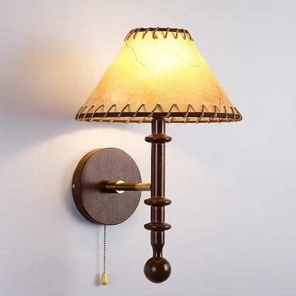 Contemporary Retro Drum Iron Wood Fabric 1-Light Wall Sconce Lamp For Living Room