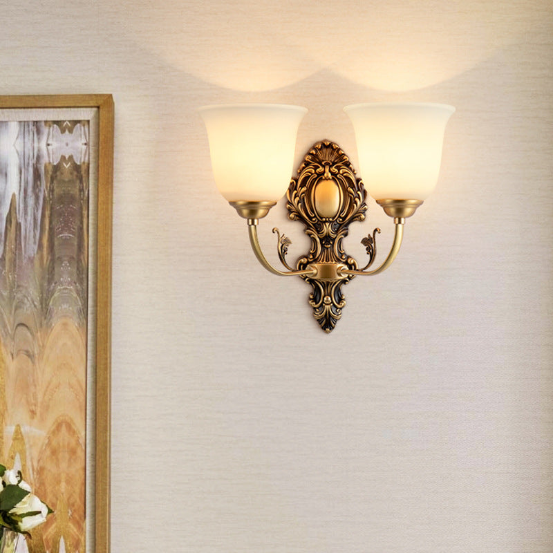 Traditional French Cup Copper Glass 1/2-Light Wall Sconce Lamp For Living Room