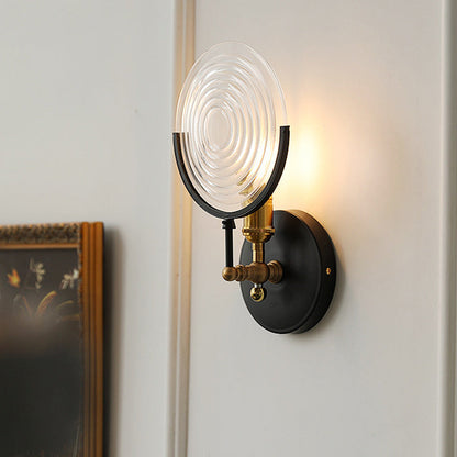 Traditional French Round Iron Glass 1-Light Wall Sconce Lamp For Living Room