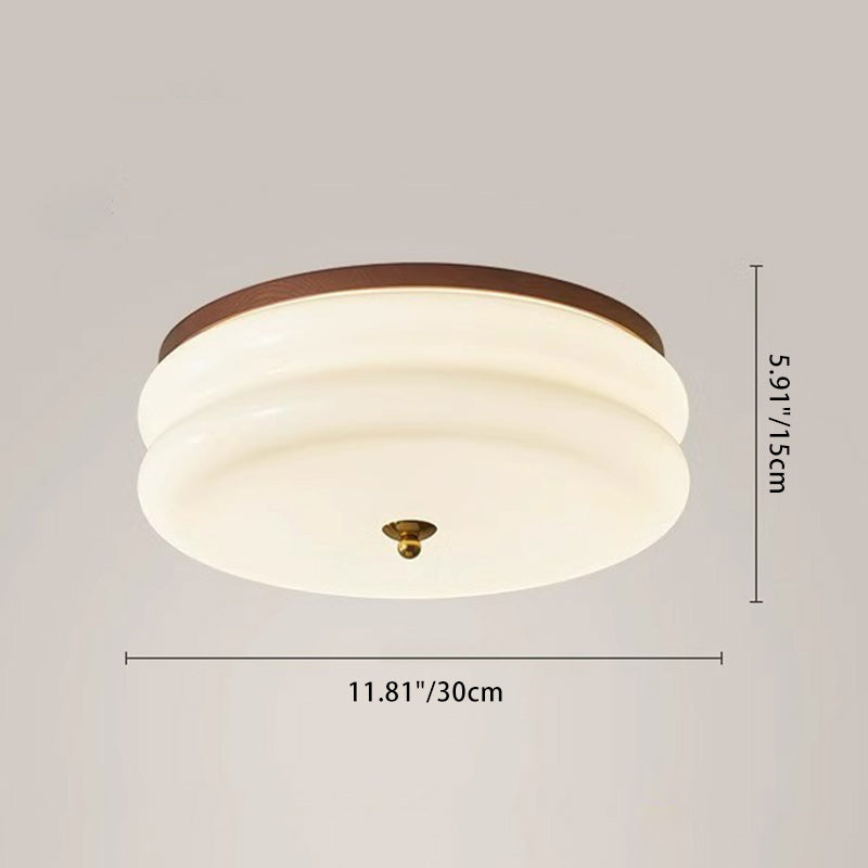 Traditional Vintage Round Iron Glass LED Flush Mount Ceiling Light For Living Room