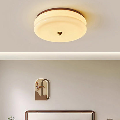 Traditional Vintage Round Iron Glass LED Flush Mount Ceiling Light For Living Room