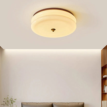 Traditional Vintage Round Iron Glass LED Flush Mount Ceiling Light For Living Room
