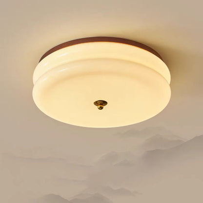 Traditional Vintage Round Iron Glass LED Flush Mount Ceiling Light For Living Room