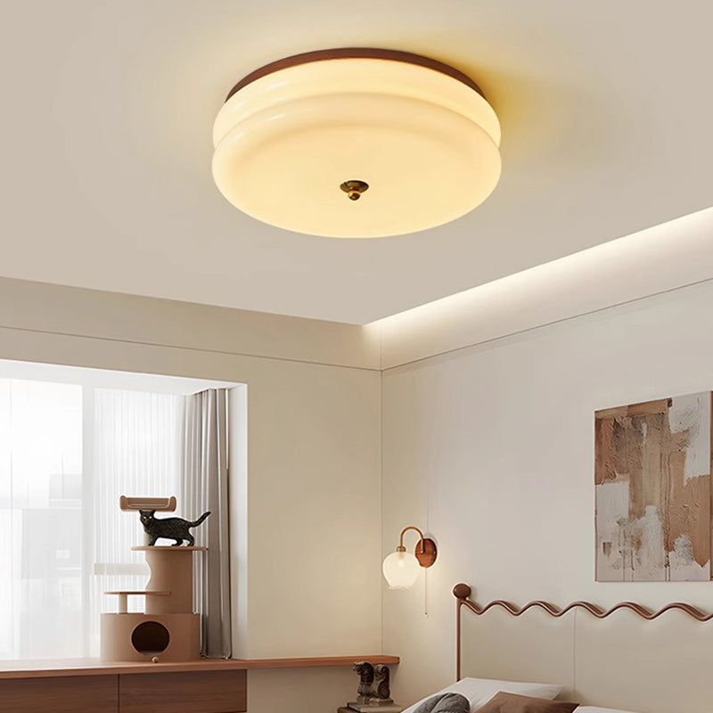 Traditional Vintage Round Iron Glass LED Flush Mount Ceiling Light For Living Room