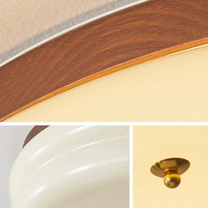 Traditional Vintage Round Iron Glass LED Flush Mount Ceiling Light For Living Room