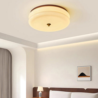 Traditional Vintage Round Iron Glass LED Flush Mount Ceiling Light For Living Room