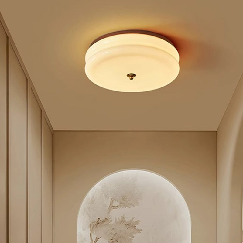 Traditional Vintage Round Iron Glass LED Flush Mount Ceiling Light For Living Room