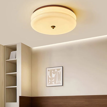 Traditional Vintage Round Iron Glass LED Flush Mount Ceiling Light For Living Room