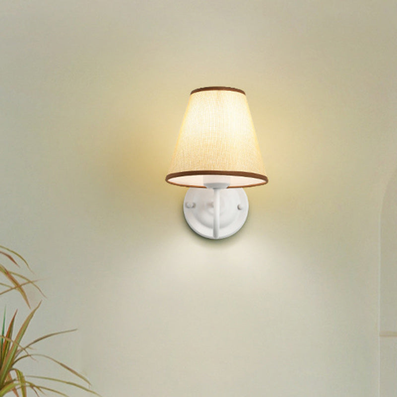 Traditional French Drum Iron Fabric Glass 1-Light Wall Sconce Lamp For Living Room