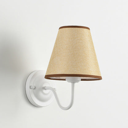 Traditional French Drum Iron Fabric Glass 1-Light Wall Sconce Lamp For Living Room