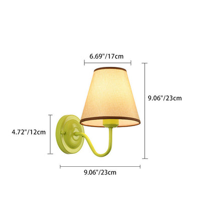 Traditional French Drum Iron Fabric Glass 1-Light Wall Sconce Lamp For Living Room