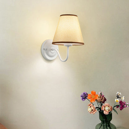 Traditional French Drum Iron Fabric Glass 1-Light Wall Sconce Lamp For Living Room
