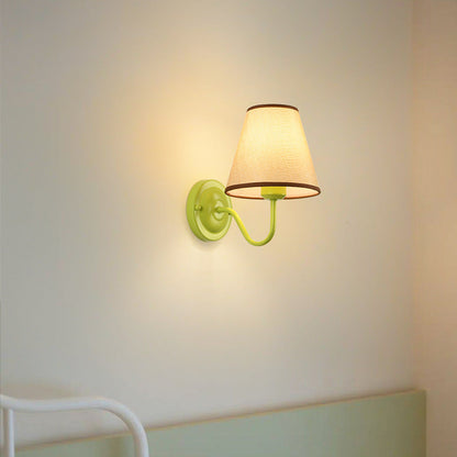 Traditional French Drum Iron Fabric Glass 1-Light Wall Sconce Lamp For Living Room