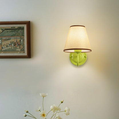 Traditional French Drum Iron Fabric Glass 1-Light Wall Sconce Lamp For Living Room