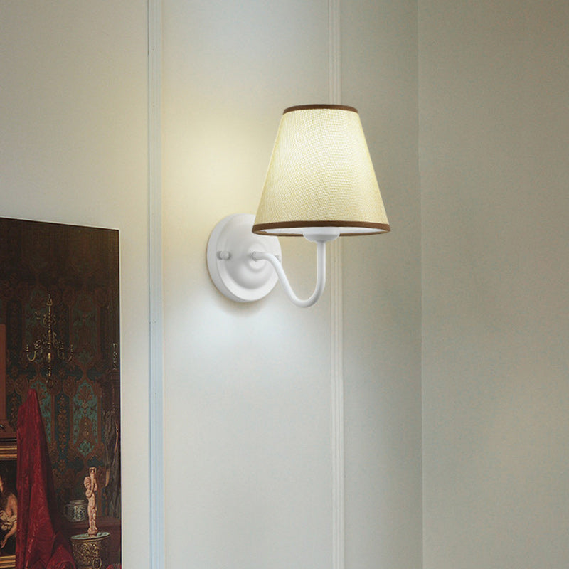 Traditional French Drum Iron Fabric Glass 1-Light Wall Sconce Lamp For Living Room