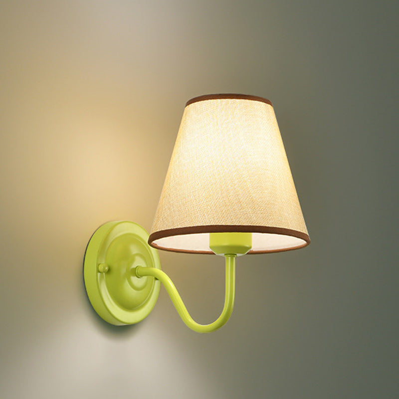 Traditional French Drum Iron Fabric Glass 1-Light Wall Sconce Lamp For Living Room