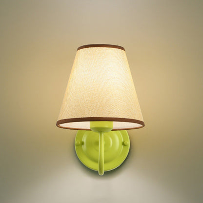 Traditional French Drum Iron Fabric Glass 1-Light Wall Sconce Lamp For Living Room