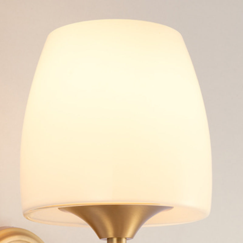 Traditional Vintage Drum Copper Glass 1/2-Light Wall Sconce Lamp For Living Room