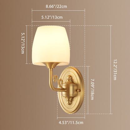 Traditional Vintage Drum Copper Glass 1/2-Light Wall Sconce Lamp For Living Room