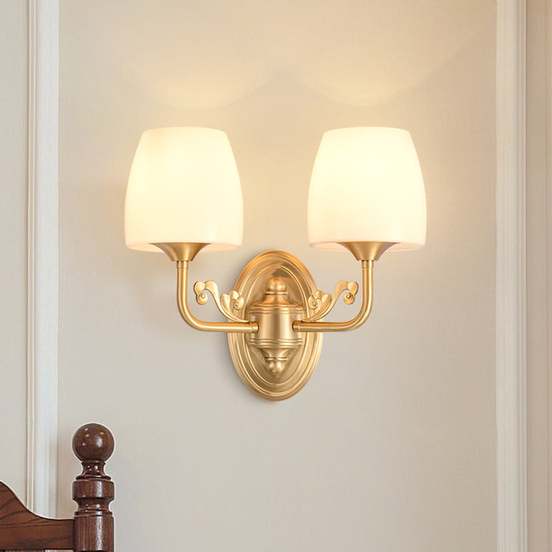 Traditional Vintage Drum Copper Glass 1/2-Light Wall Sconce Lamp For Living Room