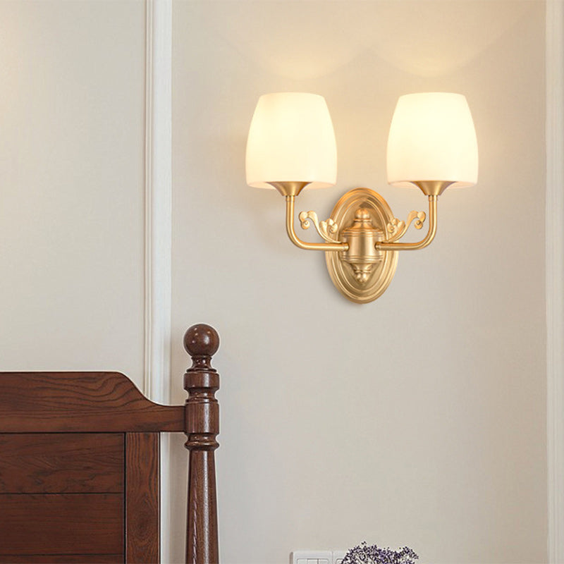Traditional Vintage Drum Copper Glass 1/2-Light Wall Sconce Lamp For Living Room