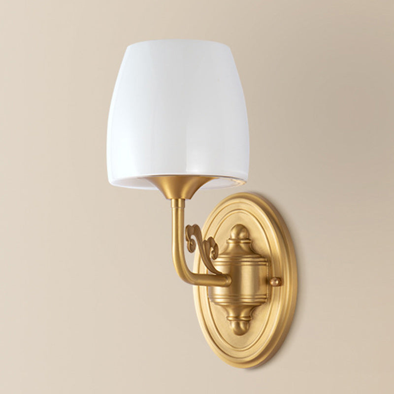 Traditional Vintage Drum Copper Glass 1/2-Light Wall Sconce Lamp For Living Room